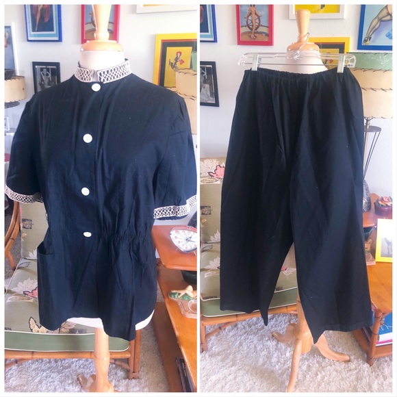 Vintage Other - Vintage 1950s Pajama Set 2 Pc Lounge Pants Pinup